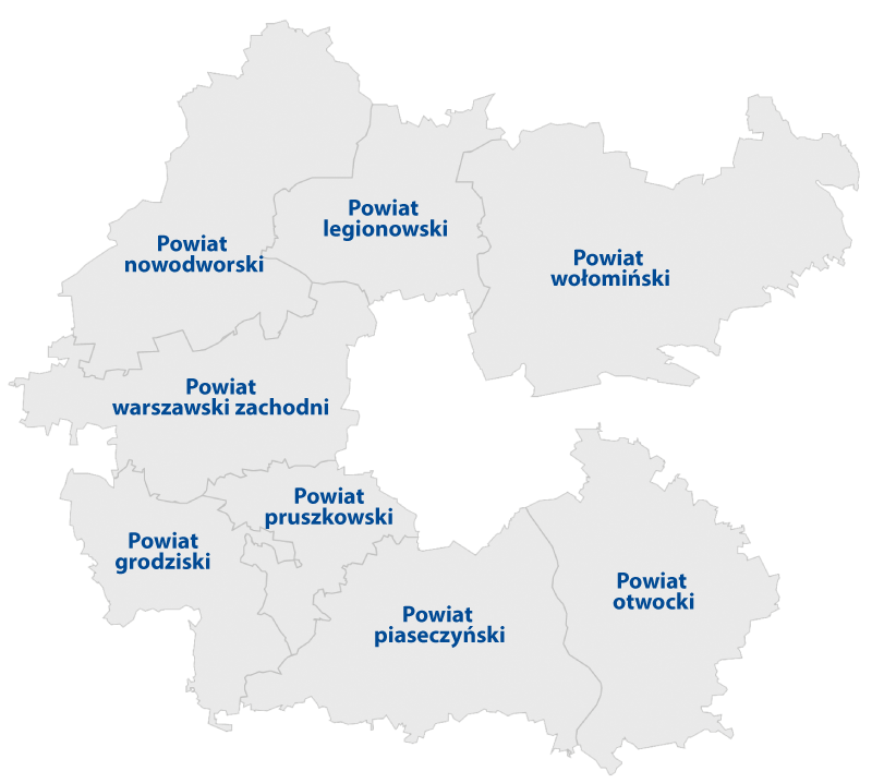 Mapa powiatów podwarszawskich
